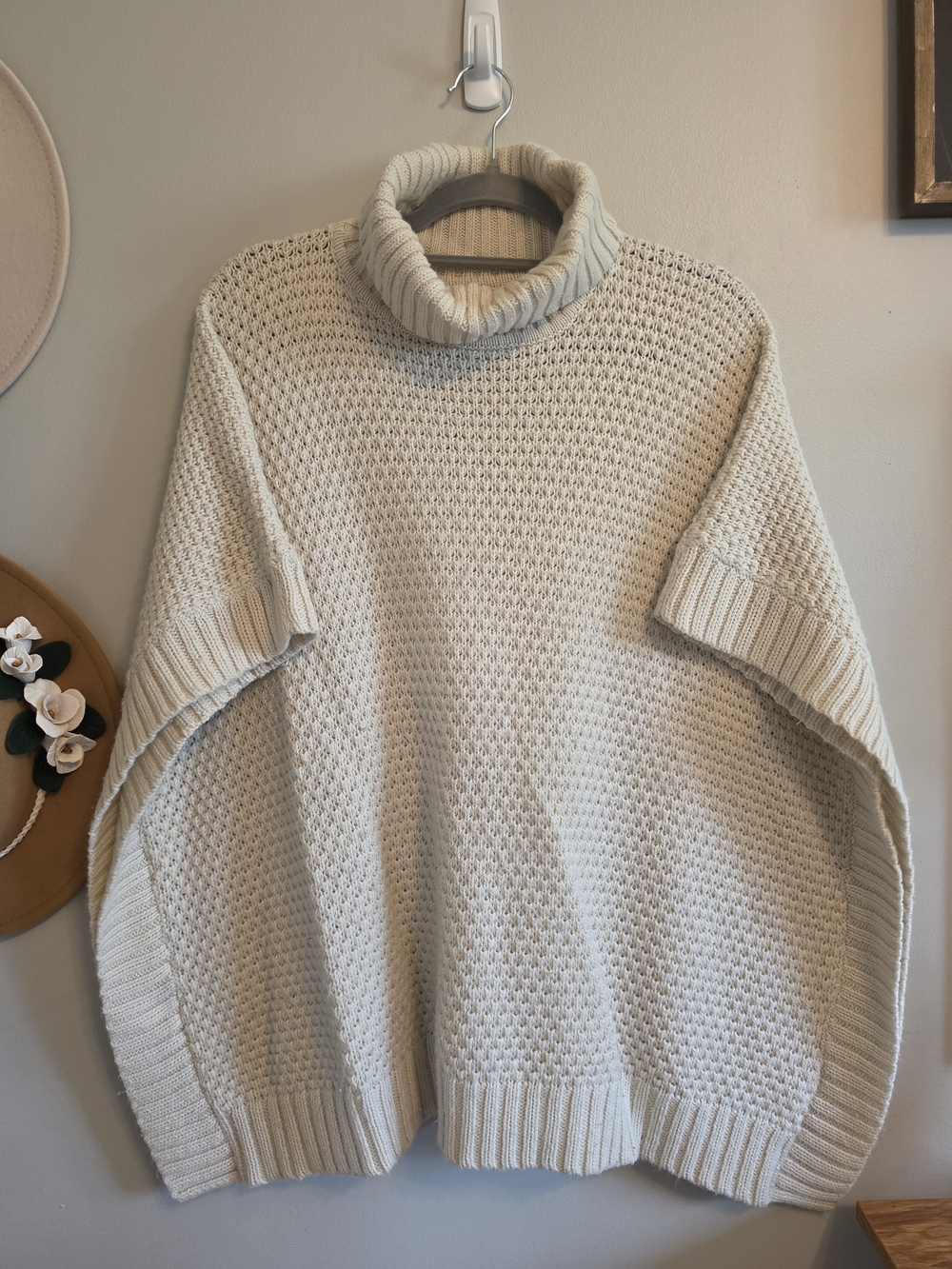 Forever 21 Cream Turtleneck Poncho Sweater